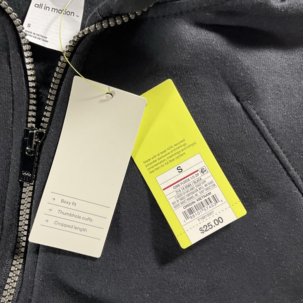 All In Motion Core Fleece 1/2 Zip Black Crop Jacket Women's Size Small - Picture 6 of 10